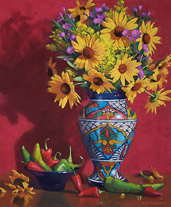"Wild Sunflowers with Peppers" by Sarah Blumenschein, 24x20", NFS