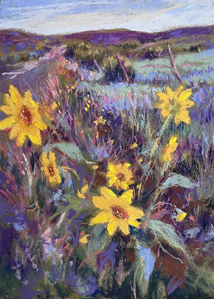 "Sunflowers Outside Vernon" by Pamela DeLay, 7x5", $575
