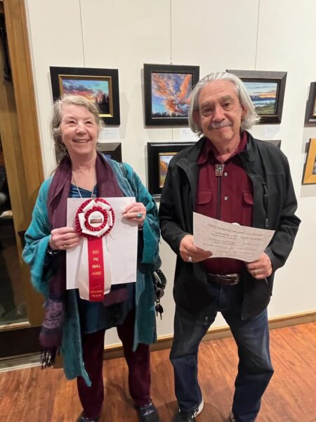 Gretchen Acharya with Judge Tony Ortega, Small Works Show